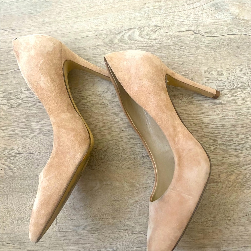 Blush pink suede heels